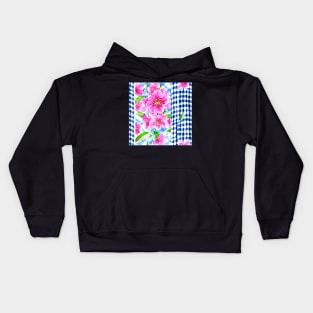 Pink flowers and blue gingham Kids Hoodie